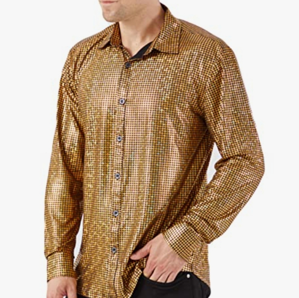 Shiny Gold and Black Checkered Shirt